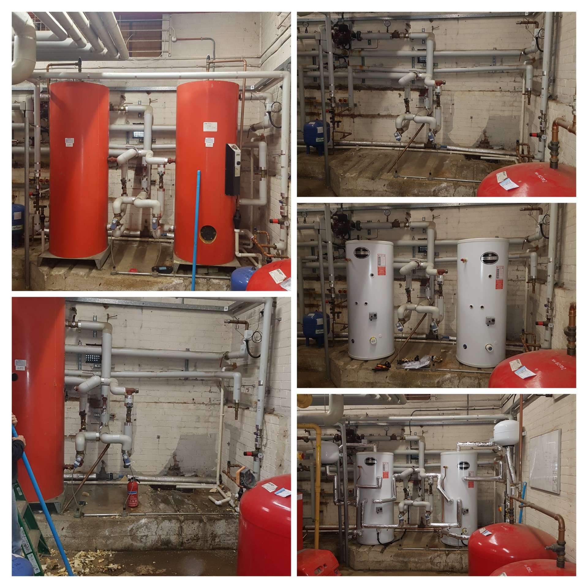 Replacement of hot water cylinders in a Peterborough school.